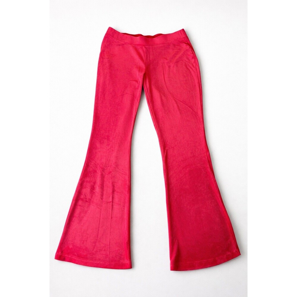 Y2K Juicy Couture Red Velour Flare Pants Rhinestone Logo Back Women’s M